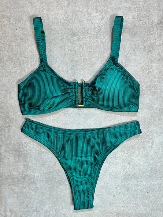 BIKINI TOP ACANALADO VERDE BOTELLA