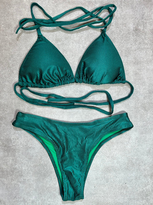 BIKINI TRIANGULO ASA DELTA ACANALADO VERDE BOTELLA