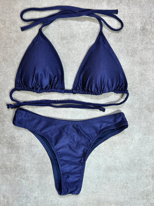 BIKINI TRIANGULO ASA DELTA ACANALADO AZUL MARINO