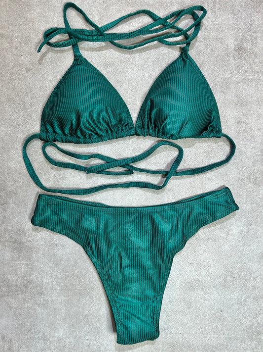BIKINI TRIANGULO ASA DELTA ACANALADO VERDE BOTELLA