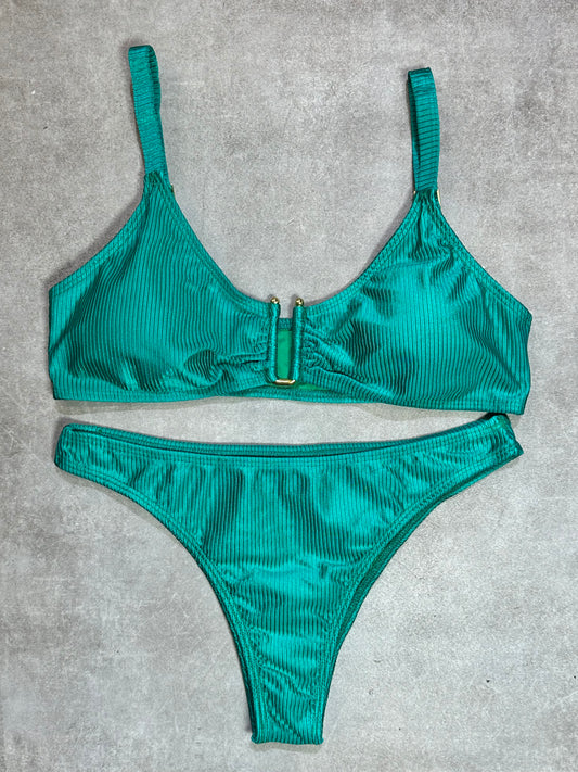 BIKINI TOP ACANALADO VERDE ESMERALDA