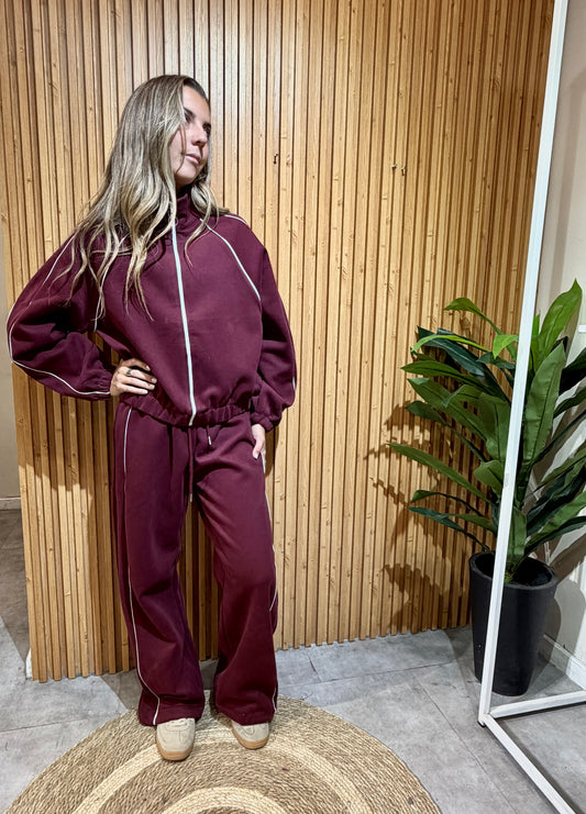 Conjunto Lineas Algodon Burdeo