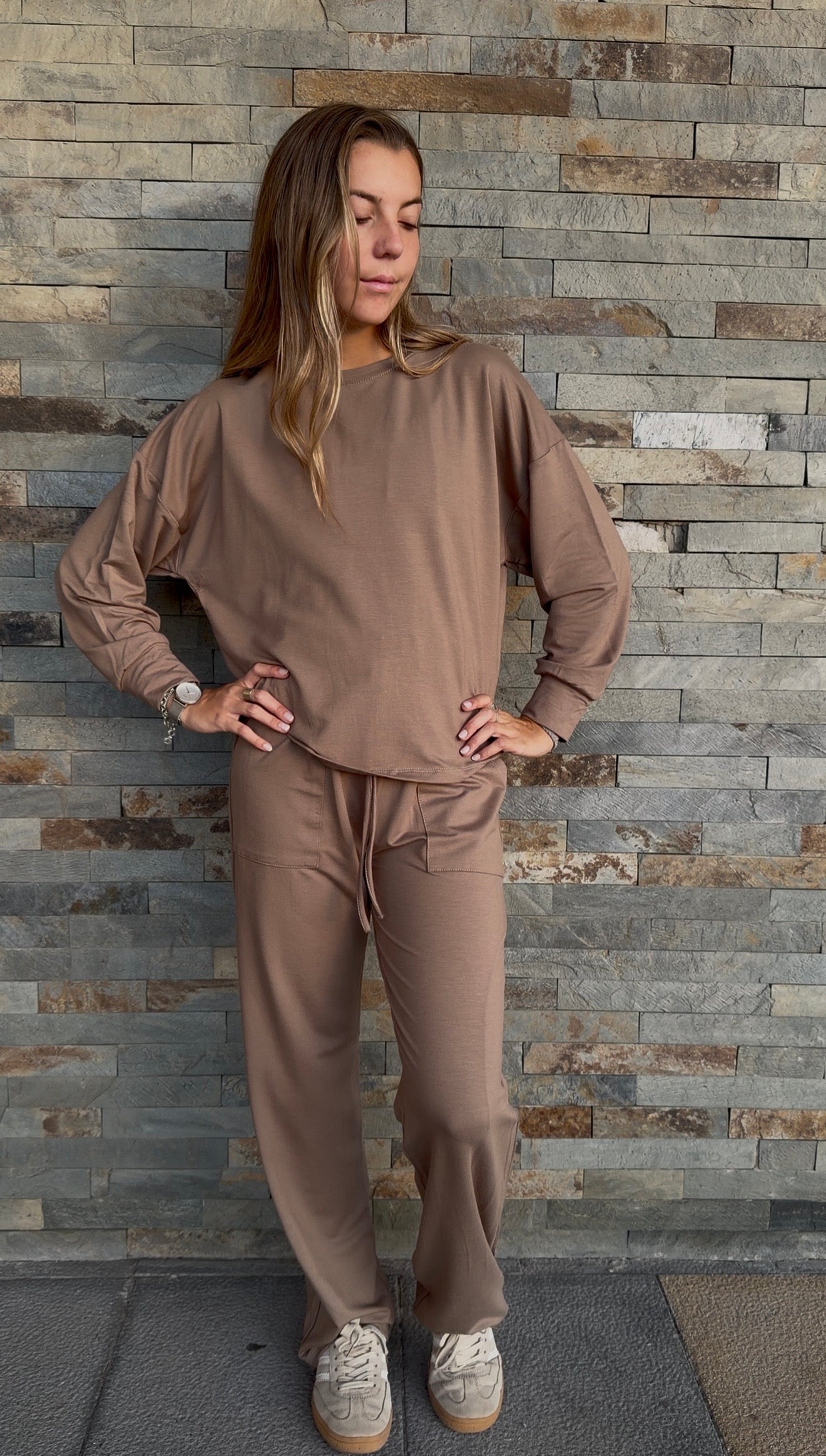 Conjunto Polera Manga Larga Moleton Premiun Brasilero Cocoa