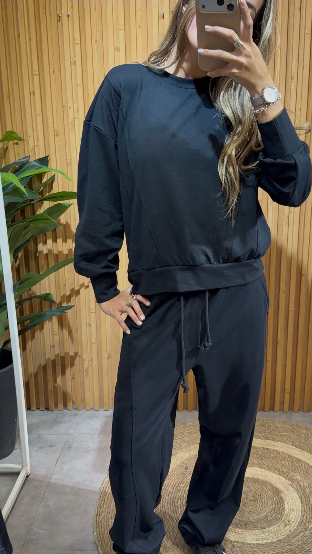 Conjunto Poleron Moleton Premium Brasilero Negro